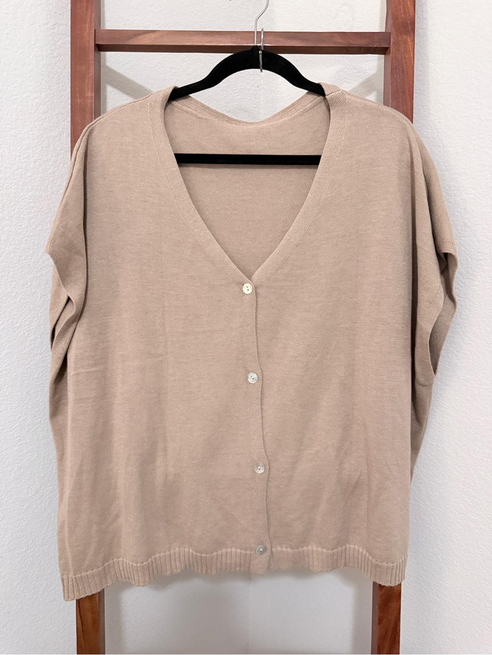 Beige V-Neck Button Front Women's Sweater Cardigan